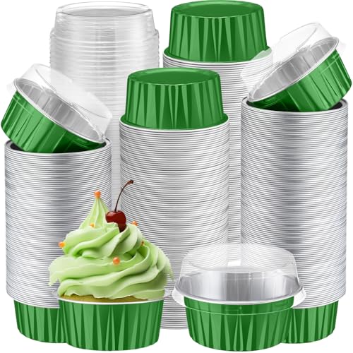 Gejoy 400 Pcs Aluminum Foil Baking Cups with Lids, Classic, Dark Green