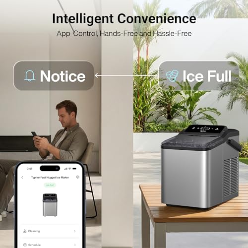 Image of Typhur Fast Nugget Ice Maker - Portable Pellet Ice Machine with Handle & WiFi Smart Control Countertop, 35lbs /24H, Self-Cleaning, Quiet Pebble Ice for Home, Office, RV, Camping