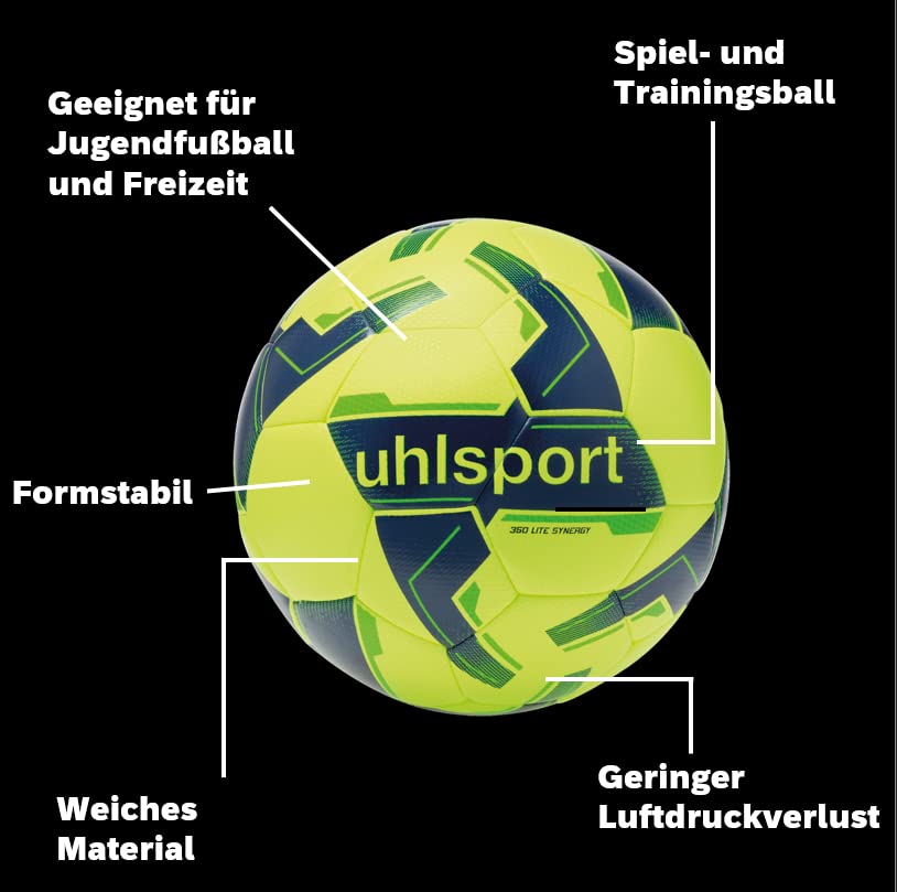 Ballon Foot Uhlsport Lite Soft 350 – 25% Plus Léger, 350g, Pour Enfants 10-12 Ans, Cousu Machine, Butyl