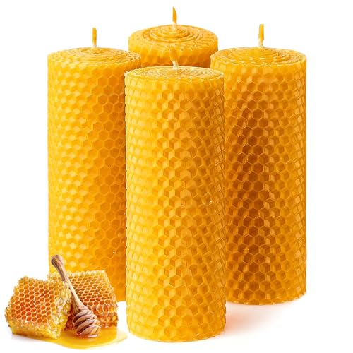 Honeycomb Beeswax Candle - 4 Handmade Bienenwachskerze 10×3,5 cm...