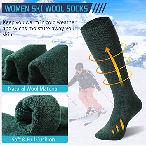 Dosmart Womens Winter Warm Knee High Socks Ladies Wool Cozy Thick Hiking Skiing Comfy Thermal Boot Long Socks 2 Pairs (2 Pairs Black&Green) #TOP2