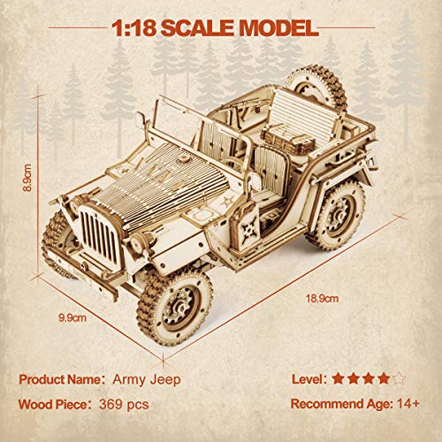 ROKR Car Madera Maquetas para Construir - Maquetas para Montar - Set de Construcción Puzzle 3D para niños y Adultos (Army Jeep)