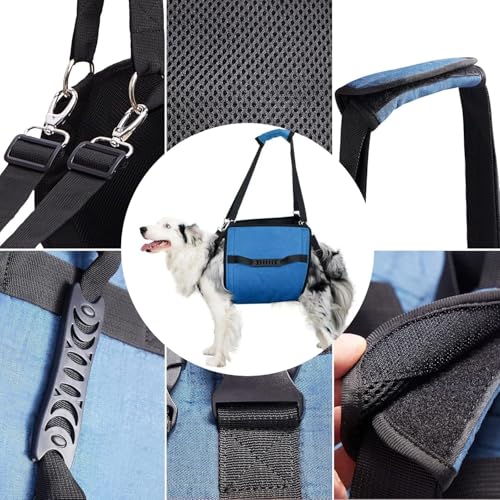 CUEMOON Hundetragegurt,Blau Notfallrucksack Unterstützung für Rehabilitation Hundelift Geschirr, Hundeträger für ältere Hunde Gelenkverletzungen, XL