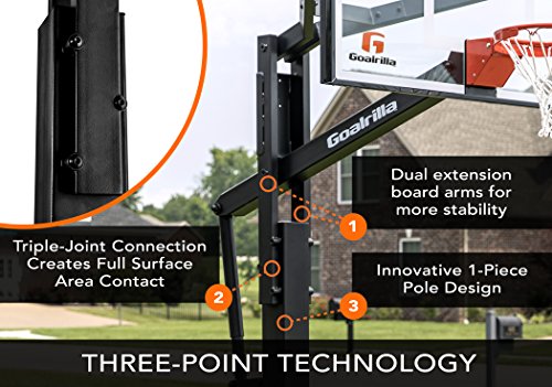 Goalrilla FT60 Basketball Hoop with Tempered Glass Backboard, Black Anodized Frame, and In-ground Anchor System