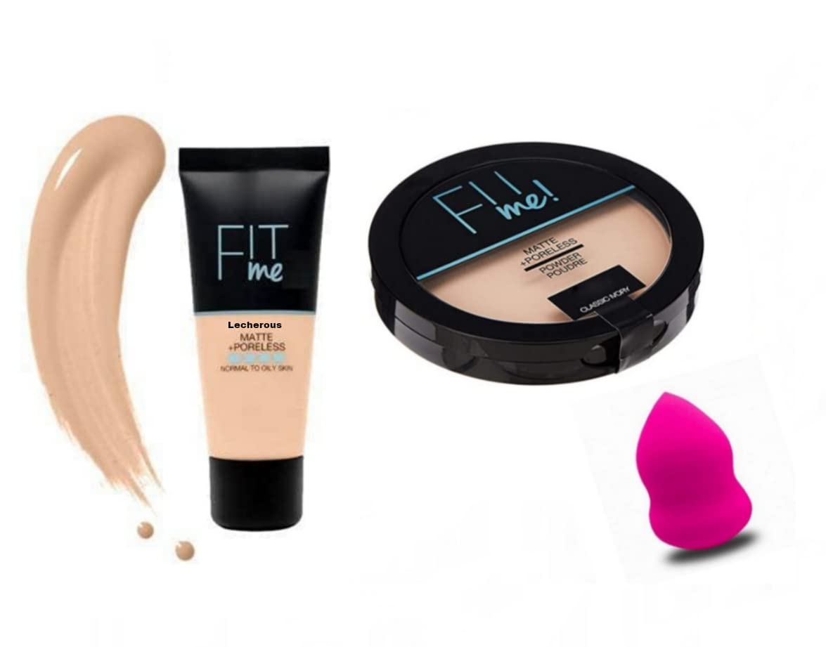 Lecherous Beauty Fit Me Matte+Poreless Liquid Tube Foundation Natural & Fit Me Compact Powder That Protects Skin From Sun, Stay Fresh For Upto 12Hrs. & Make Up Sponge Beauty Blender Puff
