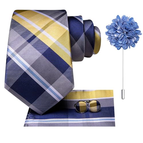 Image of Hi-Tie Mens Paisley Floral Striped Ties Set Silk Necktie and Lapel Pin for Men Pocket Square Cufflinks Set Business Wedding