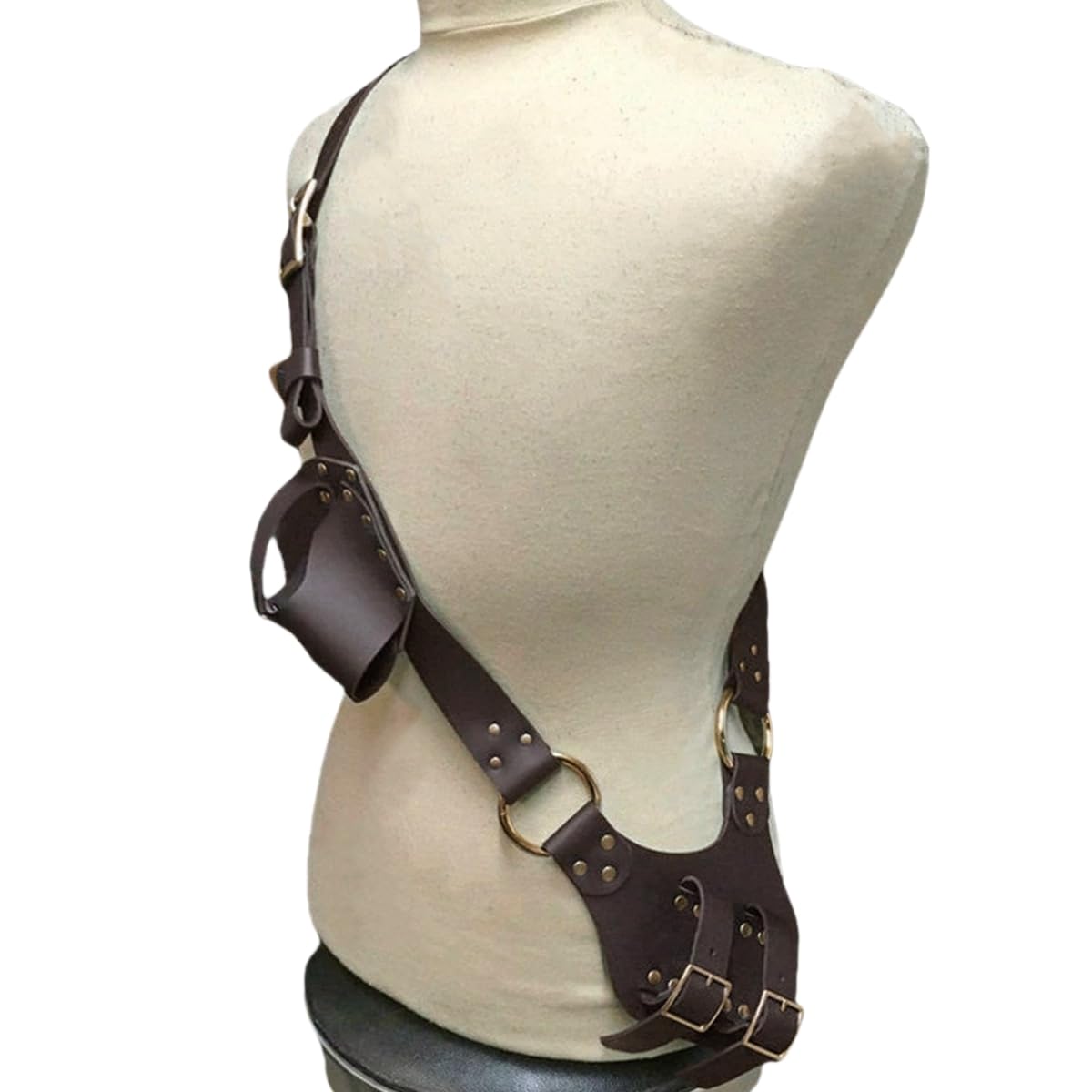 HKSICHENGKEJI Medieval Shoulder Sword Strap Holder Renaissance Faux Leather Dagger Frog Double Scabbard Holster Pirate Halloween Accessory