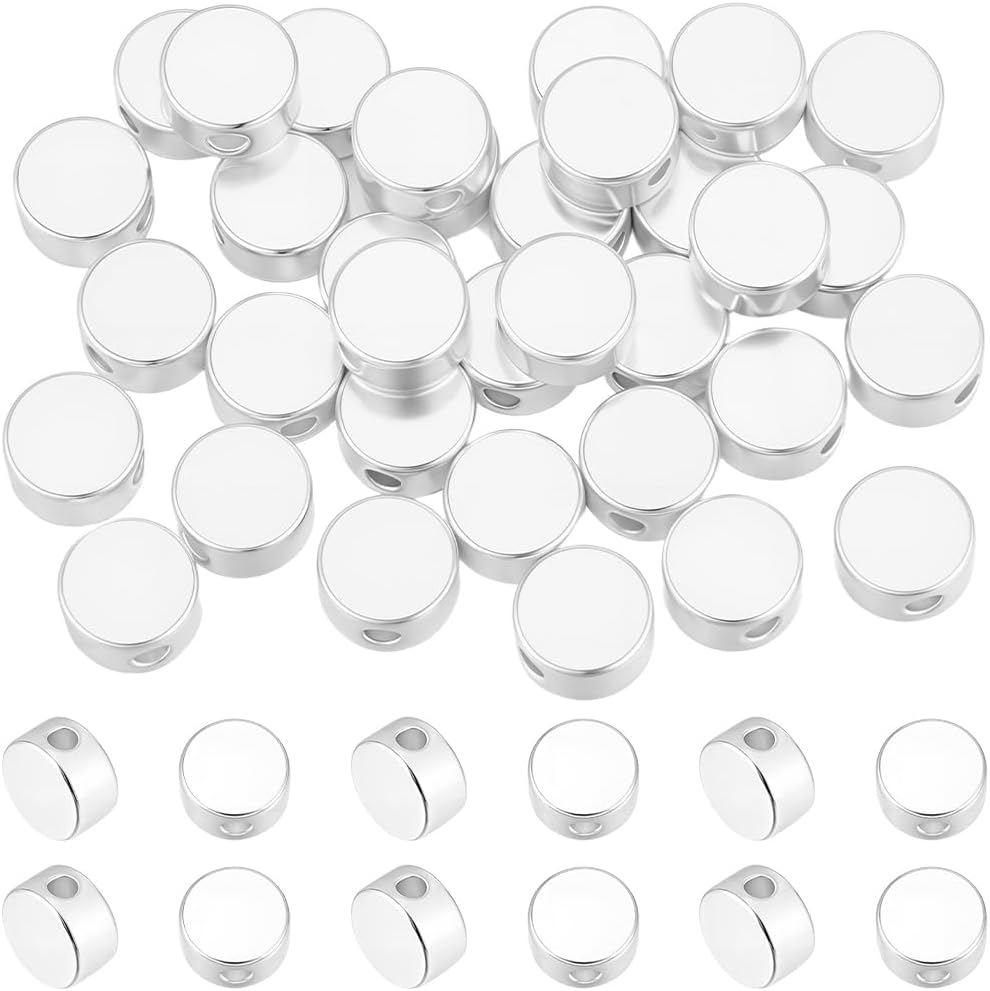 Beebeecraft 50Pcs Disc Coin Beads 5mm 925 Sterling Silver Plated 1mm Hole Round Flat Coin Beads Smooth Loose Spacer Bead for Jewelry Making Bracelets Necklace DIY Craft