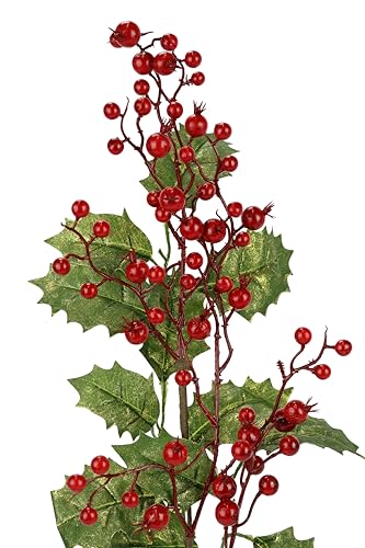 Künstlicher Ilexzweig mit Beeren 2er Set 64cm Beerenzweig Deko Zweig Dekozweig groß AST Blumen Äste für Adventskränze Girlanden Bodenvase Weihnachtsdeko Floristik Kunstblume Kunstzweig, 64 cm – Bild 2