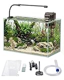 Glass Fish Tank Kit, 5 Gallon Betta Fish Tank Aquarium Starter Kit with Filter, Lights, Lid, for Betta, Goldfish, Small Fish or shrimg，Clear