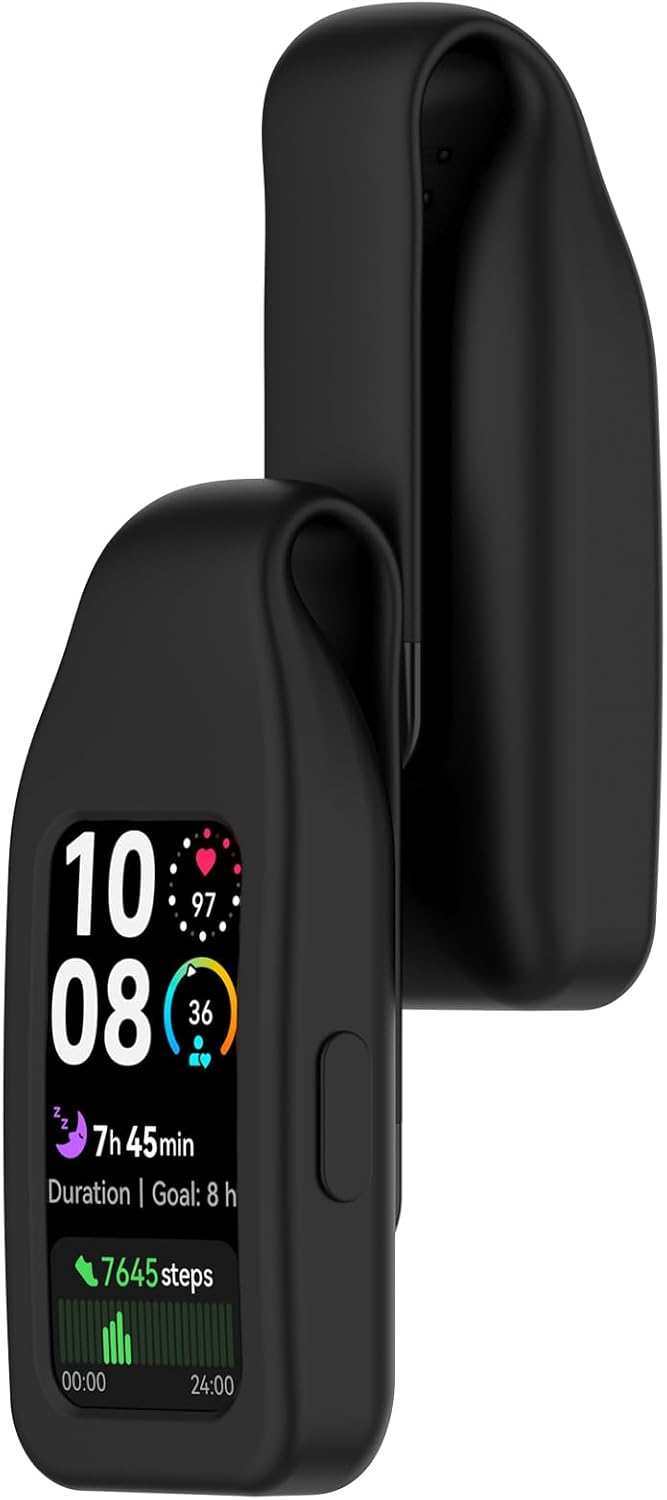 MOTONG Compatible with Huawei Band 10 Clamp - Silicone + Steel Protective Case Cover Clamp Clip Compatible with Huawei Band 10/9/8(Black)