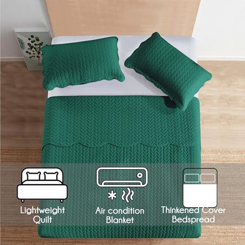 IR Imperial Rooms Queen Quilt Bedding Set Size (90" x 96") + 2 Pillow Shams (20" x 26"+ 2") - 3 Pcs All Season Lightweight Reversible Microfiber Coverlet Embossed Quilt Bedspread (Emerald)