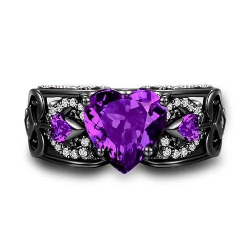 Jewels Store 3.2 Ct Heart Cut Amethyst Purple Diamonds Angel Wing Heart Design Engagement Ring In 925 Sterling Silver Two Tone Gold Finish (Two Tone Gold Finish, 4.5) #TOP4