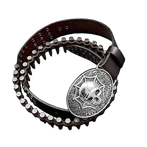 Bullet Belt Mens Cow Leather Belts Waistband with Skull Buckle2