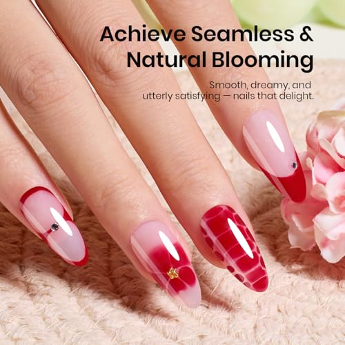 Image of Beetles Blooming Gel Nail Polish Kit - Hema Free Clear Blooming Gel with Red Nail Polish & Nail Art Brush, Soak Off UV /LED for Aura Nails Flower Marble Watercolor Designs DIY Gift Set