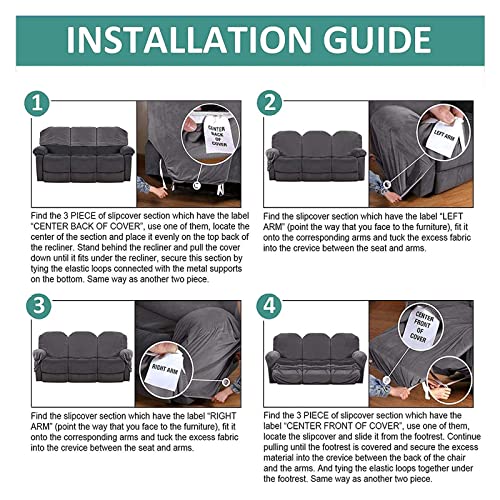 Velvet Recliner Sofa Covers 3 Seat, Stretch Sofa Covers For 3 Cushion Couch Recliner Chair Cover With Side Pockets Recliner Slipcover Chair Cover Soft Anti-Slip Furniture Protector ( Color : White ) #TOP4