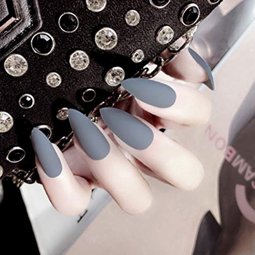 Handcess Stiletto Kunstnägel, matt, lang, grau, zum Aufdrücken, für Damen und Mädchen (Grau) – Bild 7