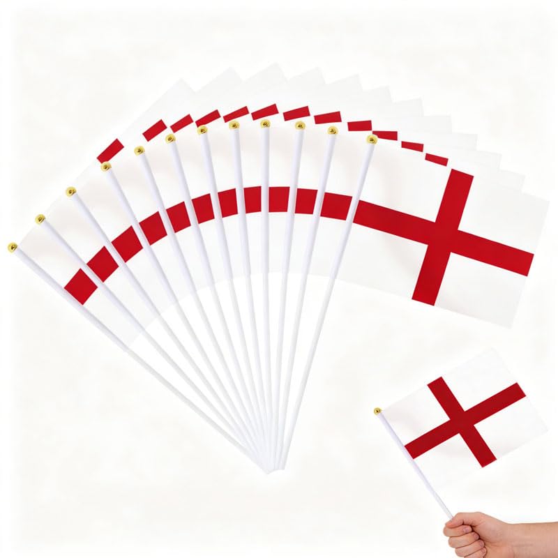 30 St Georges Flag, England Bunting and St Georges Day Decorations, 14 X 21 Cm British Flag，suitable for World Cup Celebrations and Sporting Events