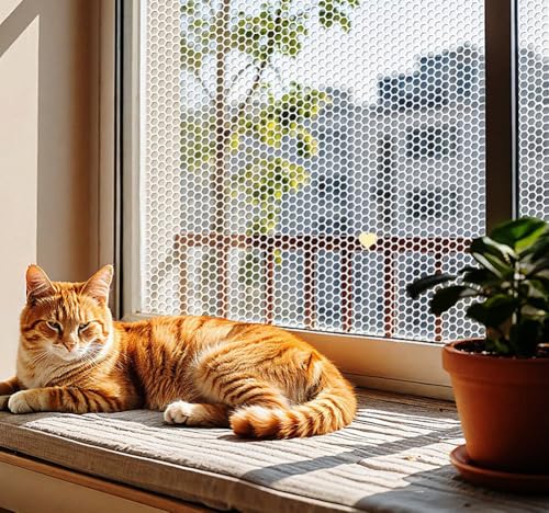 Rete di sicurezza per gatti in plastica, bianca, anti-caduta, protezione per balcone, finestra, isolamento, rinforzata, per scale, terrazze, balconi (distanza fori 0,8 cm, 40 x 200 cm)