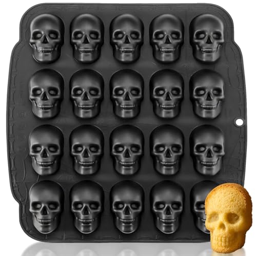 Image of HKNMTT Skull Silicone Molds for Halloween Baking Pizza Cake Pan Small Spooky Head Tray Reusable Food Grade Nonstick Bakeware for Oven Safe Horror Treats 6 Cavity Skeleton Mould