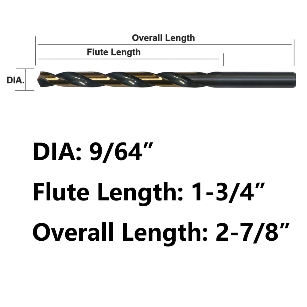 VALYRIANTOOL HSS Twist Drill Bits | 24 Pcs Black and Gold Coated Drill Bits Set | 9/64 Inch Jobber Drill Bits for Drilling on Mild Steel, Copper, Aluminum, Zinc Alloy