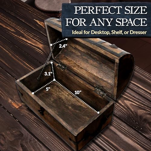 Nautical Cove Handmade Pirate Treasure Chest for Kids Prizes & Classroom with Lock and Skeleton Keys – Lockable Wooden Storage Chest Box, Pirate Decor, Decorative Wooden Box - (Medium 11 x 6 x 6.75) - Thumbnail 4