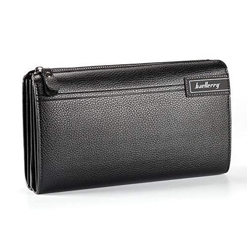 Black Sales Friday Deals Mens Long Leather Cellphone Clutch Wallet Purse for Men Large Travel Business Hand Bag Cell Phone Holster Card Holder Case Gift for Father Son Husband Boyfriend (Y-Black)