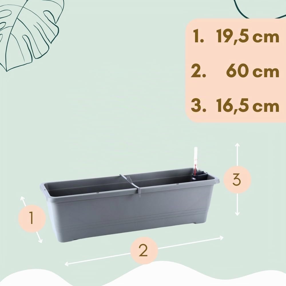 GarPet 4er Set Blumenkasten mit Wasserspeicher Blumenkasten Fensterbank Pflanzkasten Outdoor Wasserstandsanzeiger Gießschacht Bewässerungsband 60 cm Anthrazit