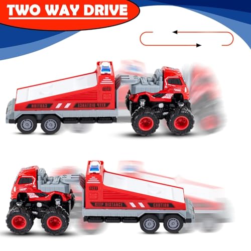 Image of SHIPEASE Friction Powered Fire Engine Truck Toys for Kids Boys 1 /43 Die Cast Metal Model Fire Rescue Excavator Engineering Car Trailer Miniature Toy Pull Back Vehicle (Multicolor)