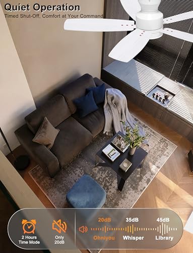 Ohniyou Ceiling Fans with Lights, 42'' Low Profile Ceiling Fan with Light and Remote/APP Control, Modern Flush Mount Ceiling Fan for Indoor Bedroom Kitchen, Dimmable, Quiet DC Motor, White — view 5