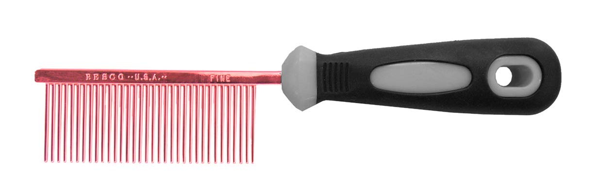 Resco Professional Anti-Static Dog, Cat, Pet Comb for Grooming, Steel Pins, Fine Tooth Spacing, Candy Red