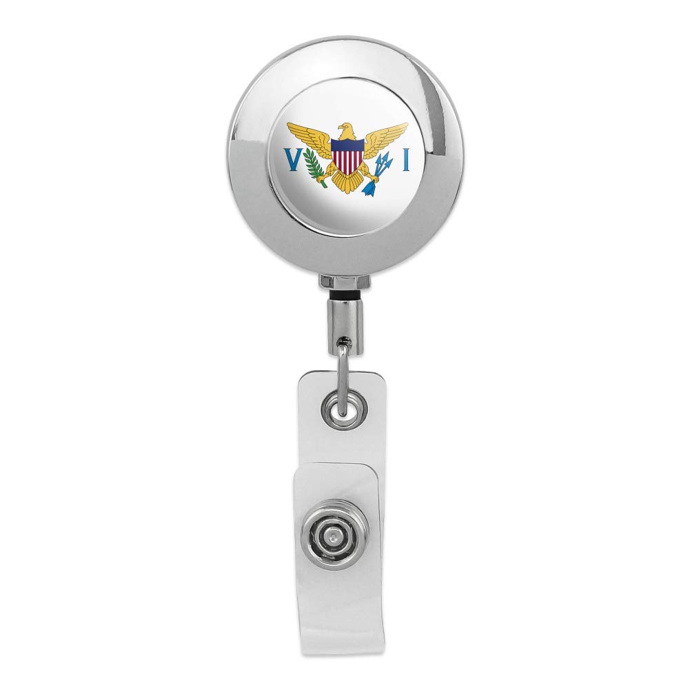 Virgin Islands US Territory Flag Retractable Reel Premium Metal Chrome Badge ID Card Holder Clip