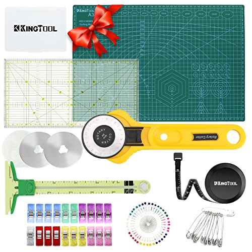 Kingtool Rotary Cutter Set- 45Mm Cutter Kit With A3 Cutting Mat, 3 Replacement Blades, Quilting Rulers, Sewing Clips, Sewing Pins - Perfect For Crafting, Fabric, Quilting, Sewing #TOP16