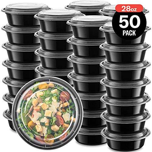 50-Pack Reusable Meal Prep Containers Microwave Safe Food Storage Containers with Lids, 28 oz Round Take Out Disposable Plastic Bento Lunch Box To Go Meal Prep Bowls, BPA-Free, Freezer Dishwasher Safe - Thumbnail 7