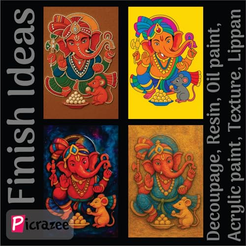 Image of PICRAZEE DIY Art & Craft Wooden Painting Kit for Kids | 4 Premaked Ganesha MDF Board Painting Set with 6 Colors, 2 Brushes, Palette and Stands | Drawing & Coloring Activity Set for Home, and Gifting