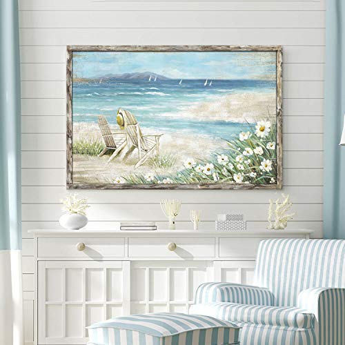 Abstract Beach Framed Painting Artwork: Seaside Chair Wall Art Seascape Hand Painted Painting for Vacation Villa (45" W x 30" H, Multiple Sizes/Material) - Image 4