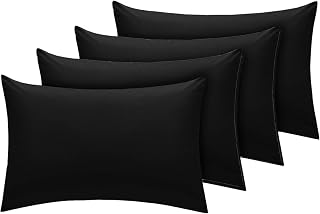 DTEX HOMES Paquete de 4 fundas de almohada de polialgodón ultrasuaves con cierre de sobre, color negro