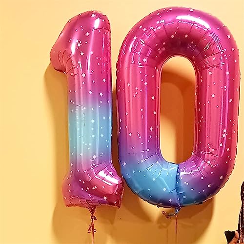 40 Inch Gradient Rainbow Number 1 Balloon for 1st Birthday Decoration, Large Self Inflating Blue Pink Foil Number Balloons 0-9 for Girls, Starry 1 Helium Balloons for Women Party Anniversary Supplies - 8