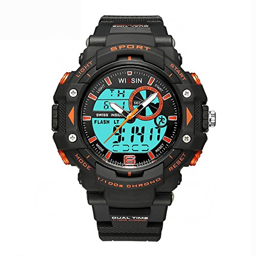 MIAO Al aire libre multi-funcional mens led doble pantalla deportes electrónicos relojes 50 metros impermeable , orange