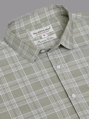 Image of Majestic Man Comfort Slim Fit Pure Cotton Checked Casual Shirt