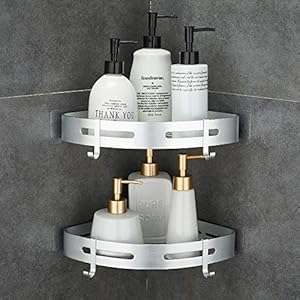 Hoomtaook Corner Caddy Bathroom Shower Shelf Wall Mounted No Drilling 2 Tier Storage Shelves Adhesive Triangle Baskets Silver Bathroom Kitchen Storage Basket