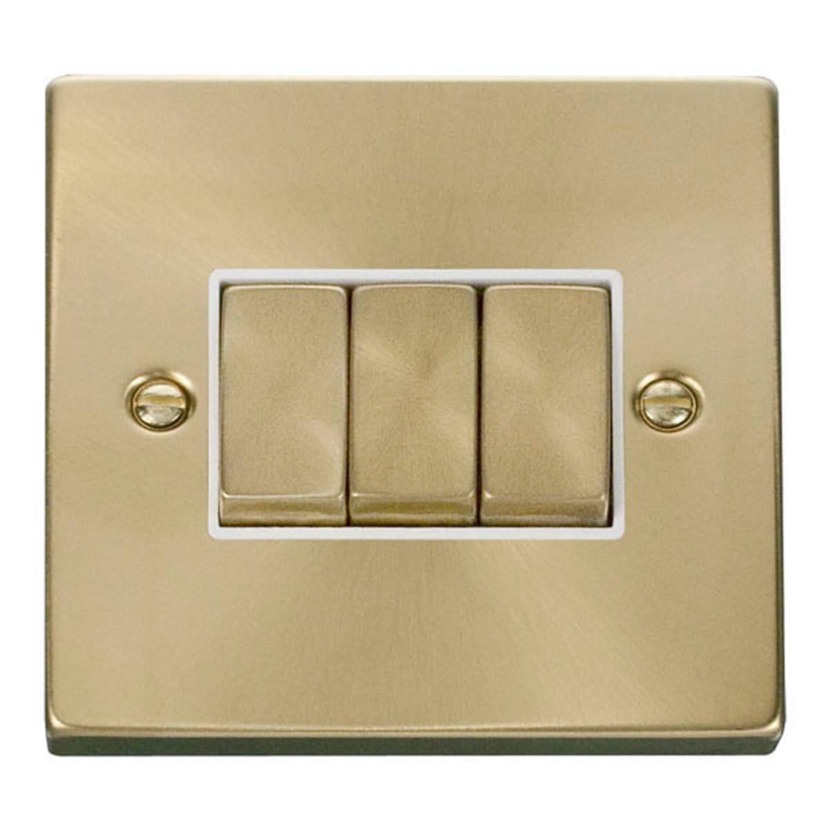 Scholmore Satin Brass Satin - Brushed Brass 10A 3 Gang 2 Way Ingot Light Switch