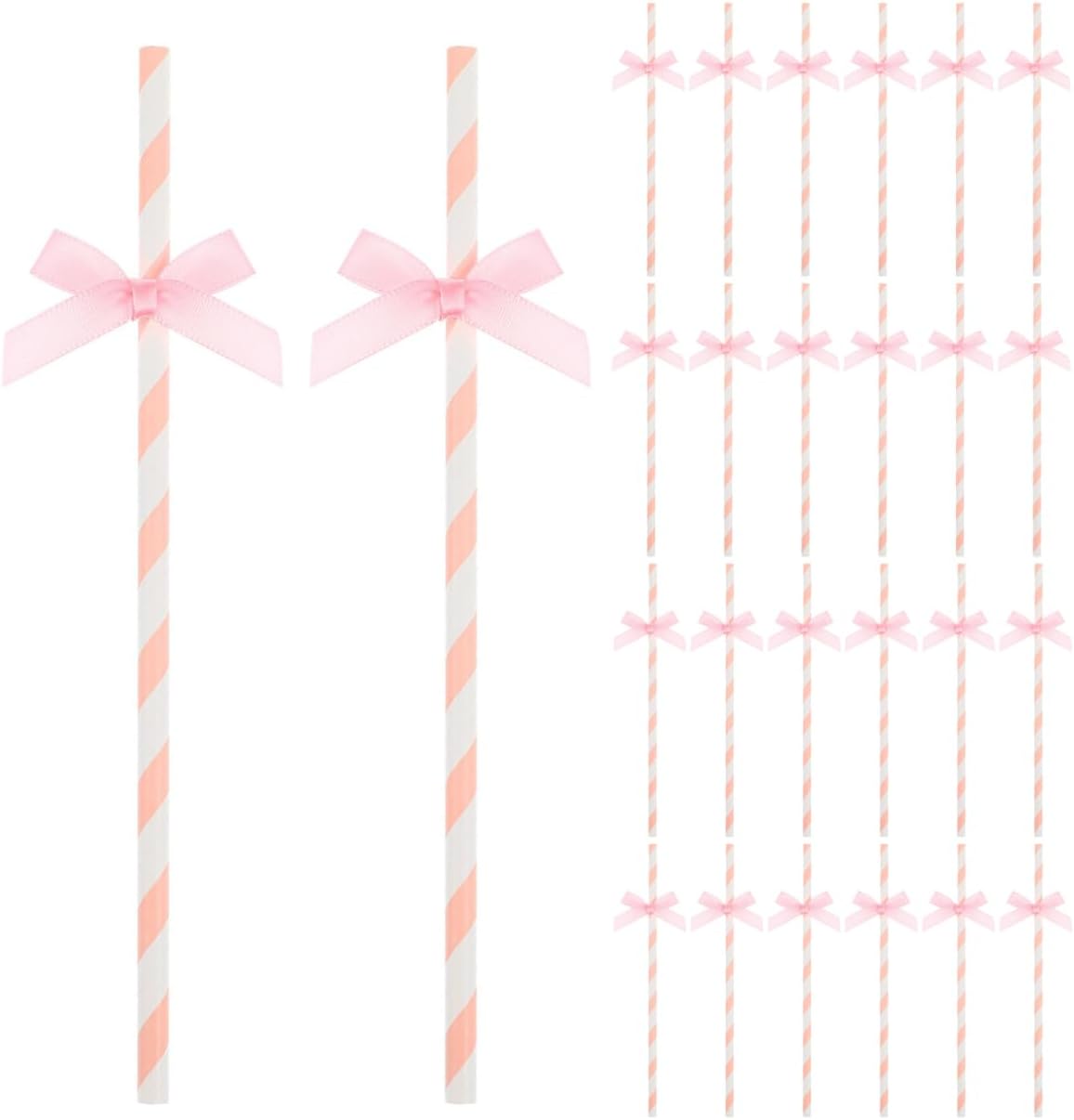80 Pitillos decorativos de papel con moño rosa 20 cm miniatura 1