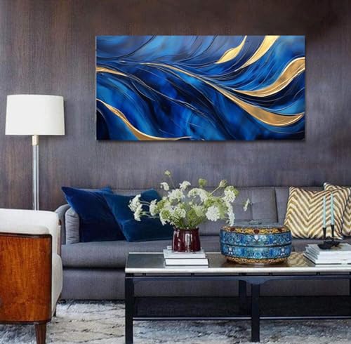 Décoration d'intérieur salon tableau bleu abstrait chic