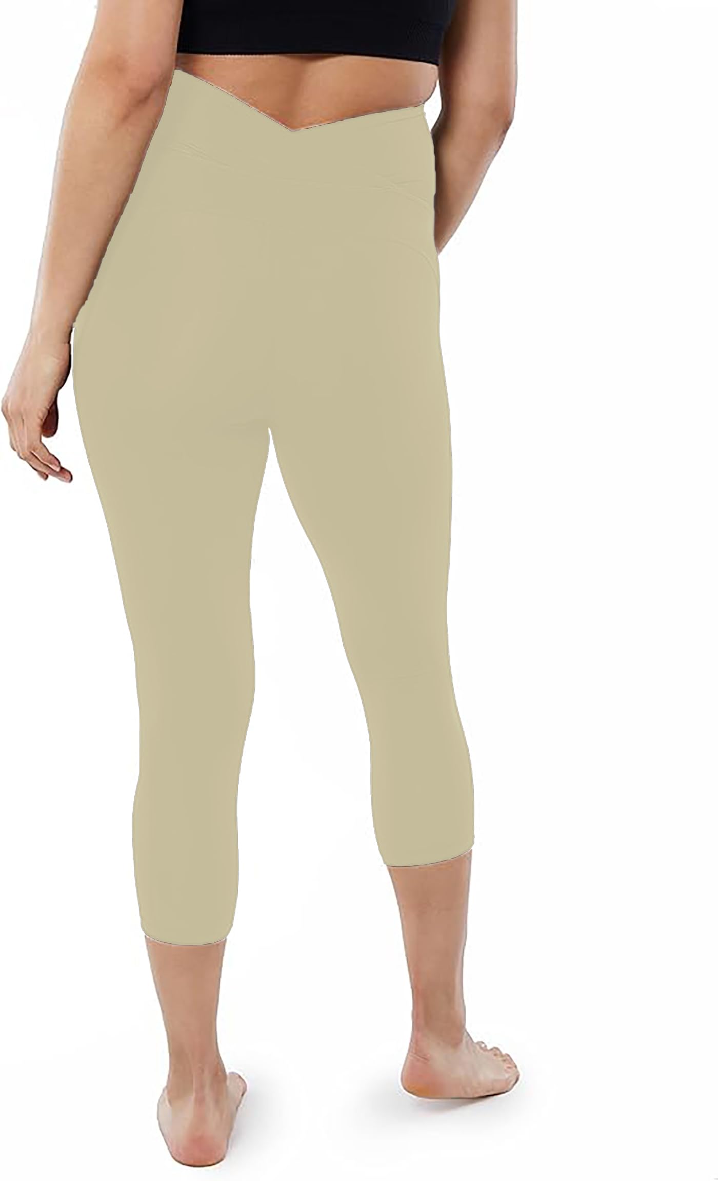 Litelooks Women's Cotton Lycra Over Belly 3/4 Capri Maternity Leggings - Comfortable, Seam-Free, High Waist Support, Stretchable Pregnancy Pants for Pre & Post Pregnancy (in, Alpha, XL, Beige) - Image 4 thumbnail