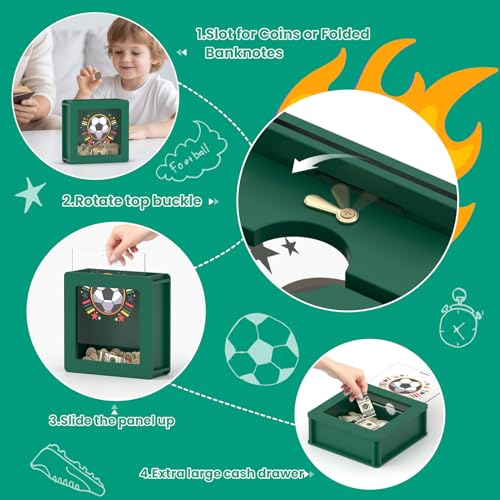 Image of Summidate Wooden Soccer Money Box, World Cup Piggy Bank for Kids and Adults