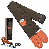 Correa de Guitarra con bolsillo para púa, Correa Guitarra de algodón con extremos de cuero de grano completo para bajo, guitarra eléctrica y acústica, regalos para niños y adulto guitarristas (Verde)