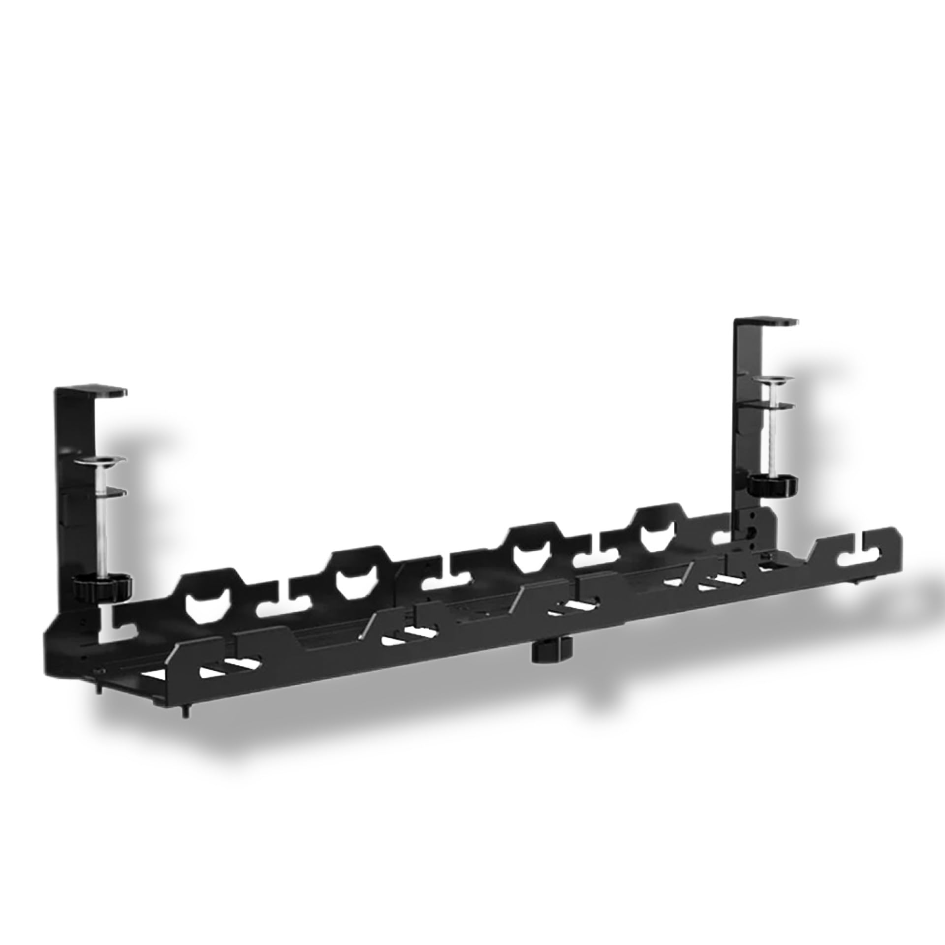 Katana Plateau de gestion des câbles extensible et réglable sous le bureau | Taille extensible de 40 cm à 70 cm | Pas de perçage, durable, propre, solution de gestion des câbles flexible avec pinces.