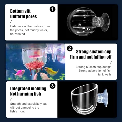 5 Stück Aquarium Pflanzenhalter mit Saugnapf, Futterbehälter Aquarium für Garnelen, Fisch, Acryl Aquarium Wurm Feeder, Runder Boden Aquarium Futterschale mit Saugnapf, 3,6 x 4 cm