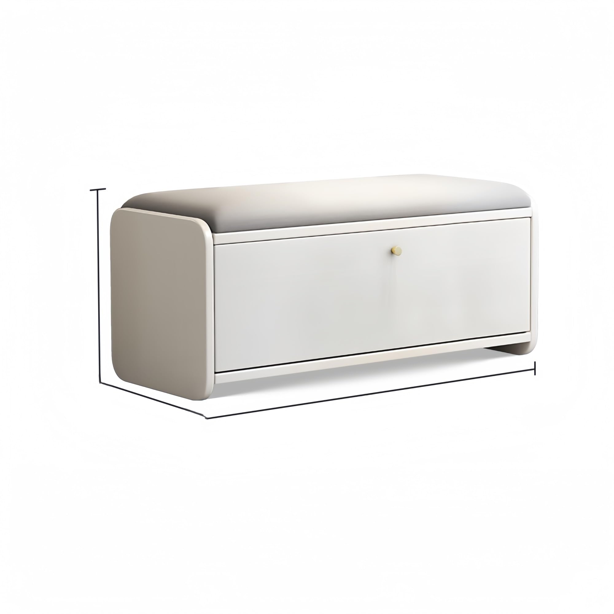 LWJSOCP Modern Solid Wood Shoe Rack Cabinet with Cushioned Ottoman Bench Entryway StorageRound Corner Shoe Shelf 31.5in (White)